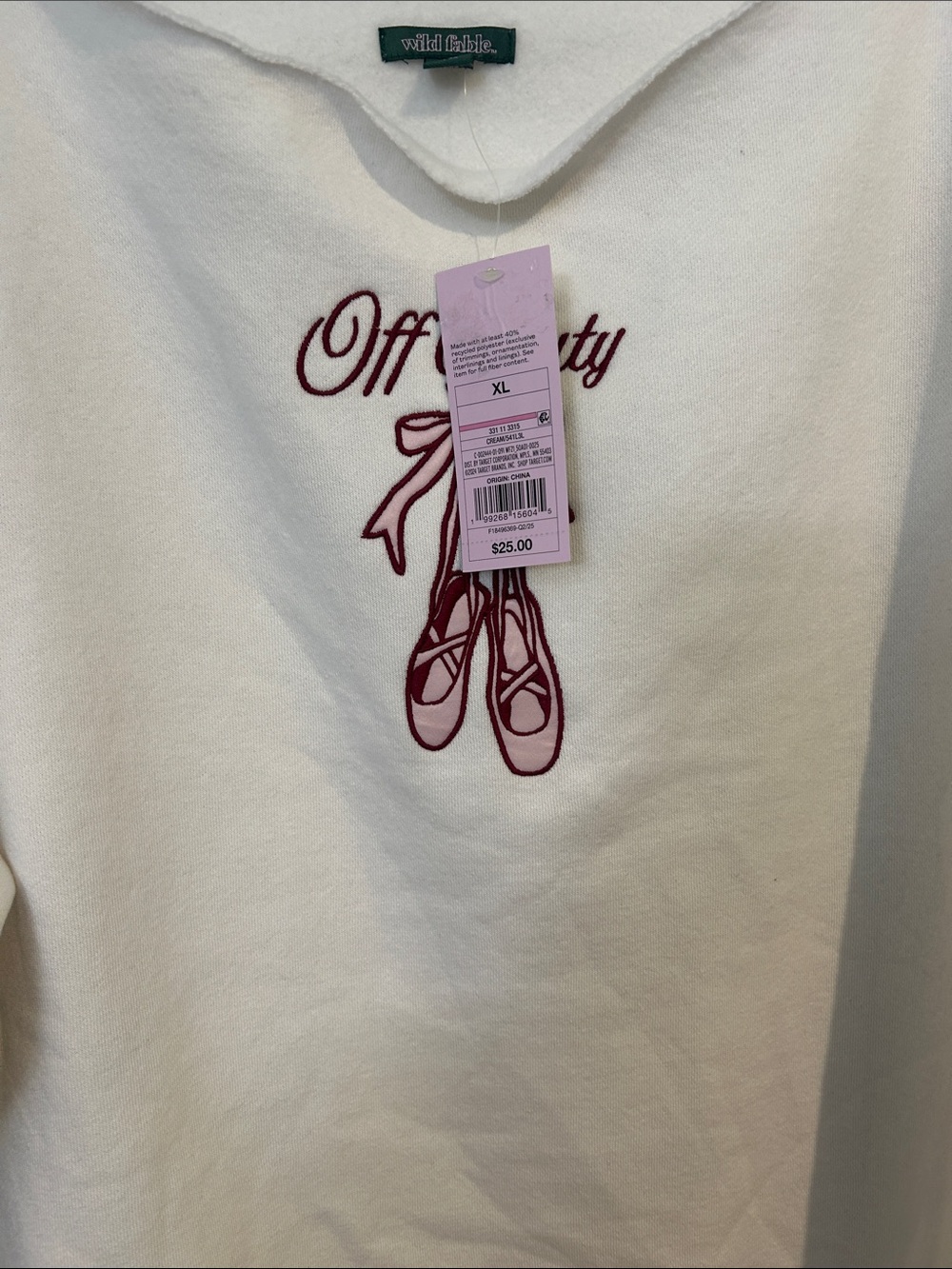 wild fable Off Duty White Sweatshirt with Burgundy Ballet Graphic - Picture 2 of 3